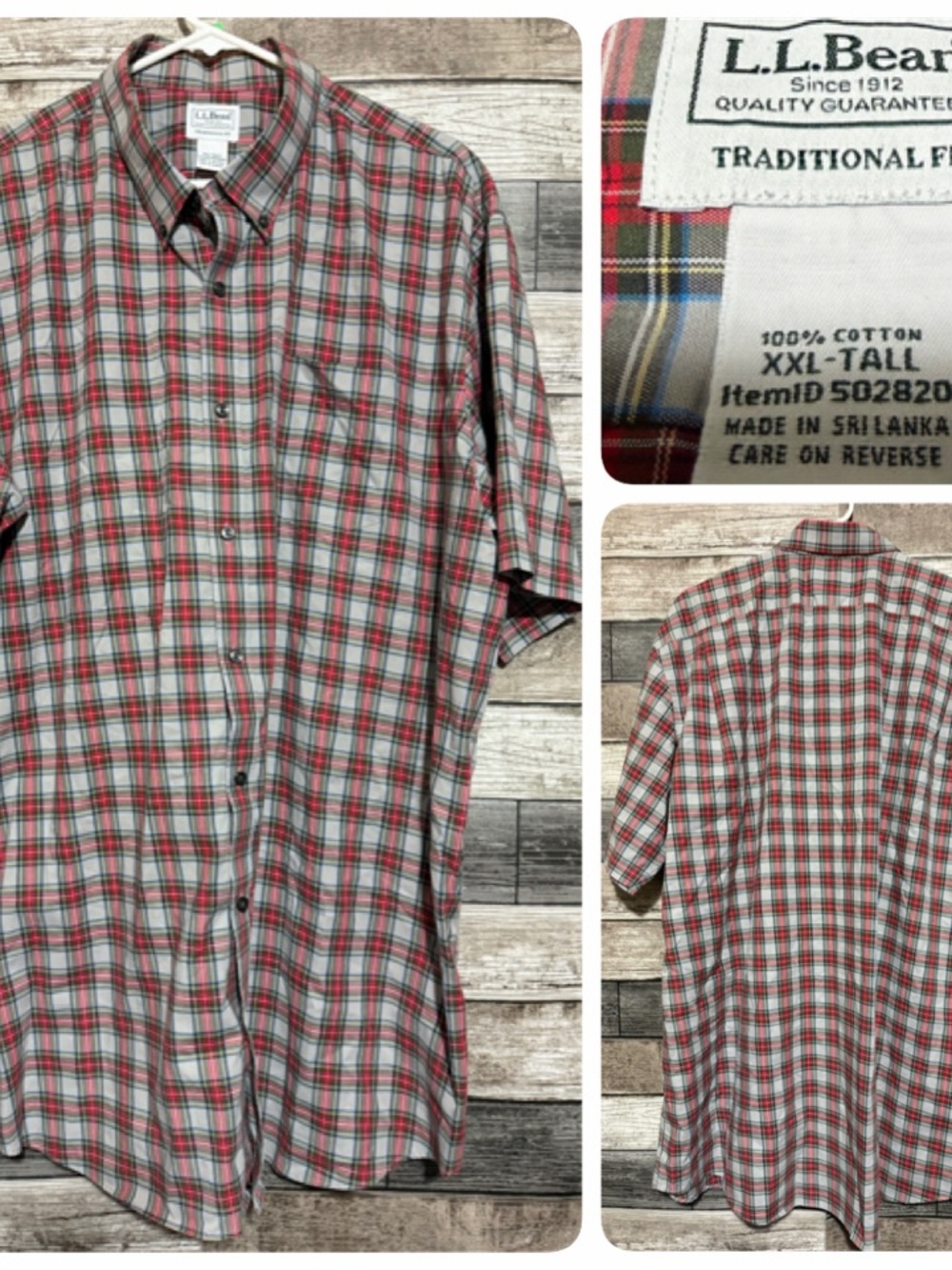 LL Bean Traditional Fit Plaid Short Sleeve Button Up Shirt Men’s XXL Tall